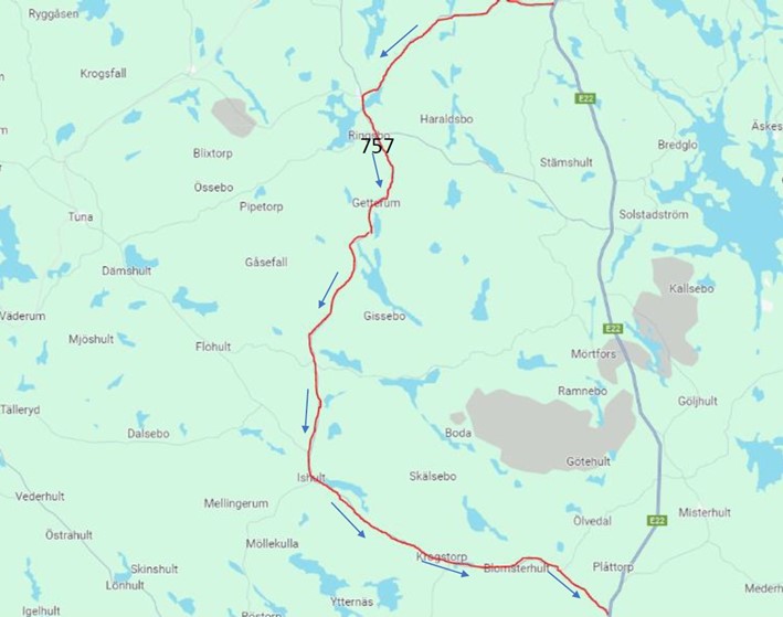 E22 karta söderut
