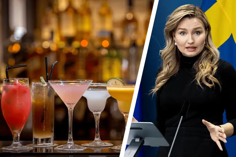 Ebba Busch och glas med drinkar i en bar