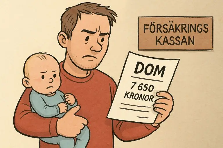 Man med ett barn tittar på en dom AI-genererad