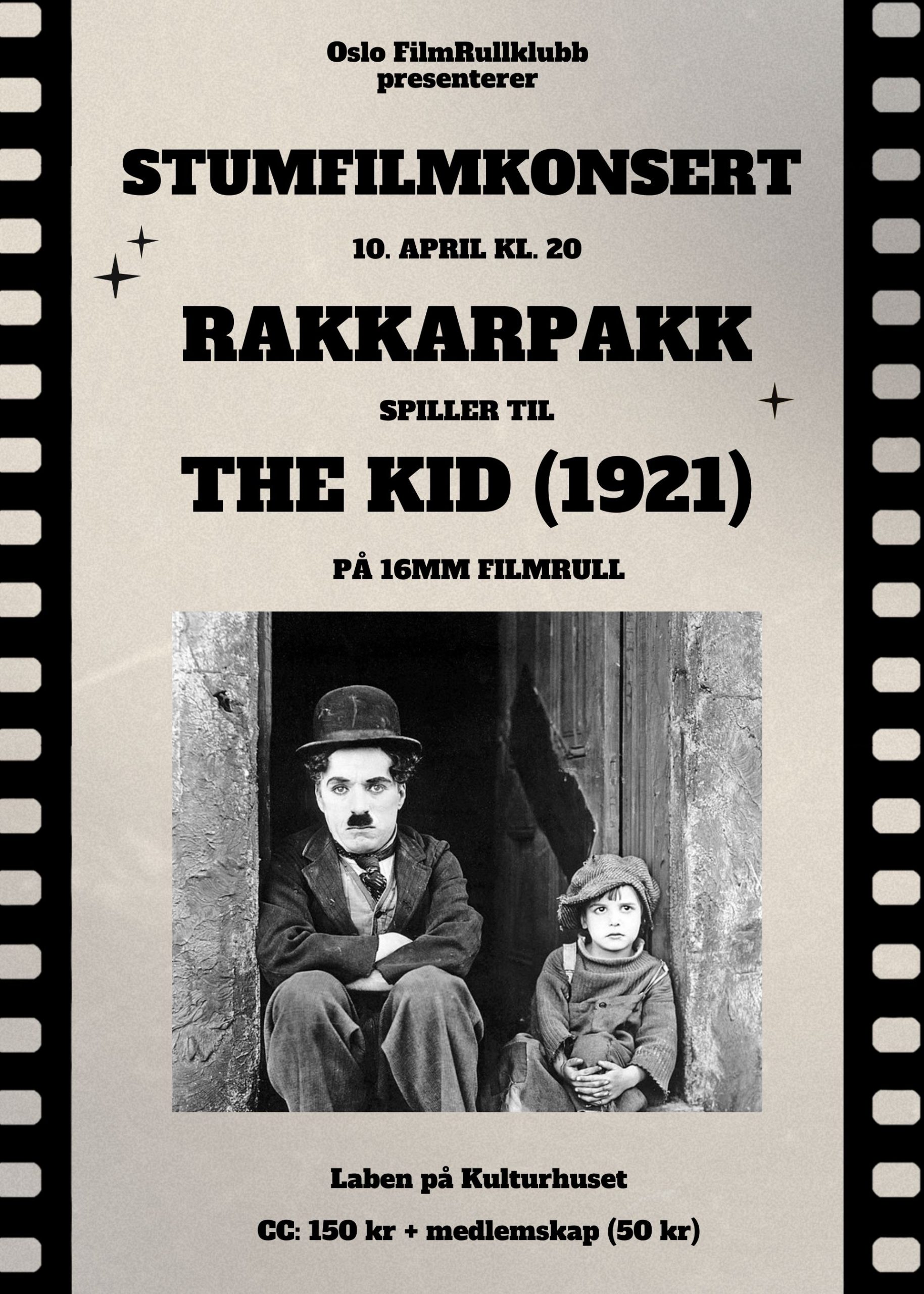 Stumfilmkonsert: Rakkarpakk spiller til «The Kid (1921)» 10. april