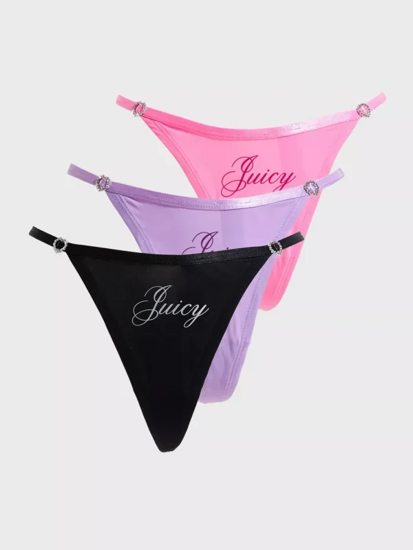Juicy Couture - Panties & Knickers - Multicolor - Microfiber Script Juicy Heart T-Bar Thong Multipack X3 - Alusvaatteet