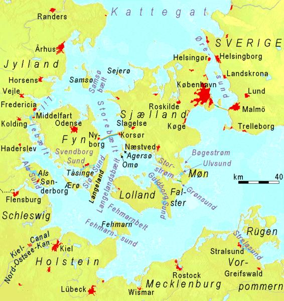 Karte der "Belts" und "Sunde" in Dänemark und der südwestlichen Ostsee // "Belts" and "Sounds" in Denmark and southwestern Baltic Sea