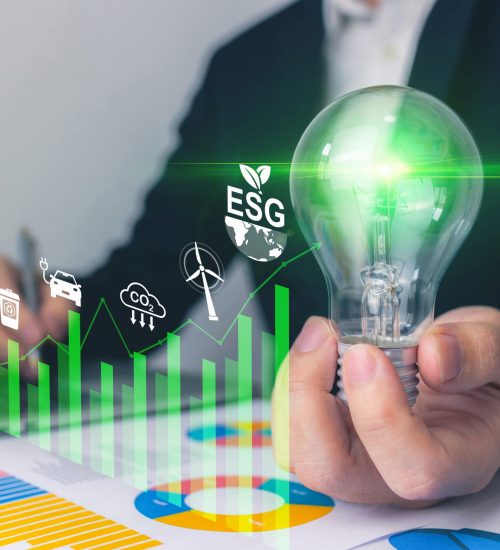 Esg,Environment,Concept.,Businessman,Holding,Light,Bulb,Starting,From,A