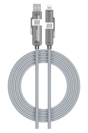 Riversong Hercules C7, 66W 4-in-1 kabel, USB-C + USB-A til USB-C + Lightning, Grå