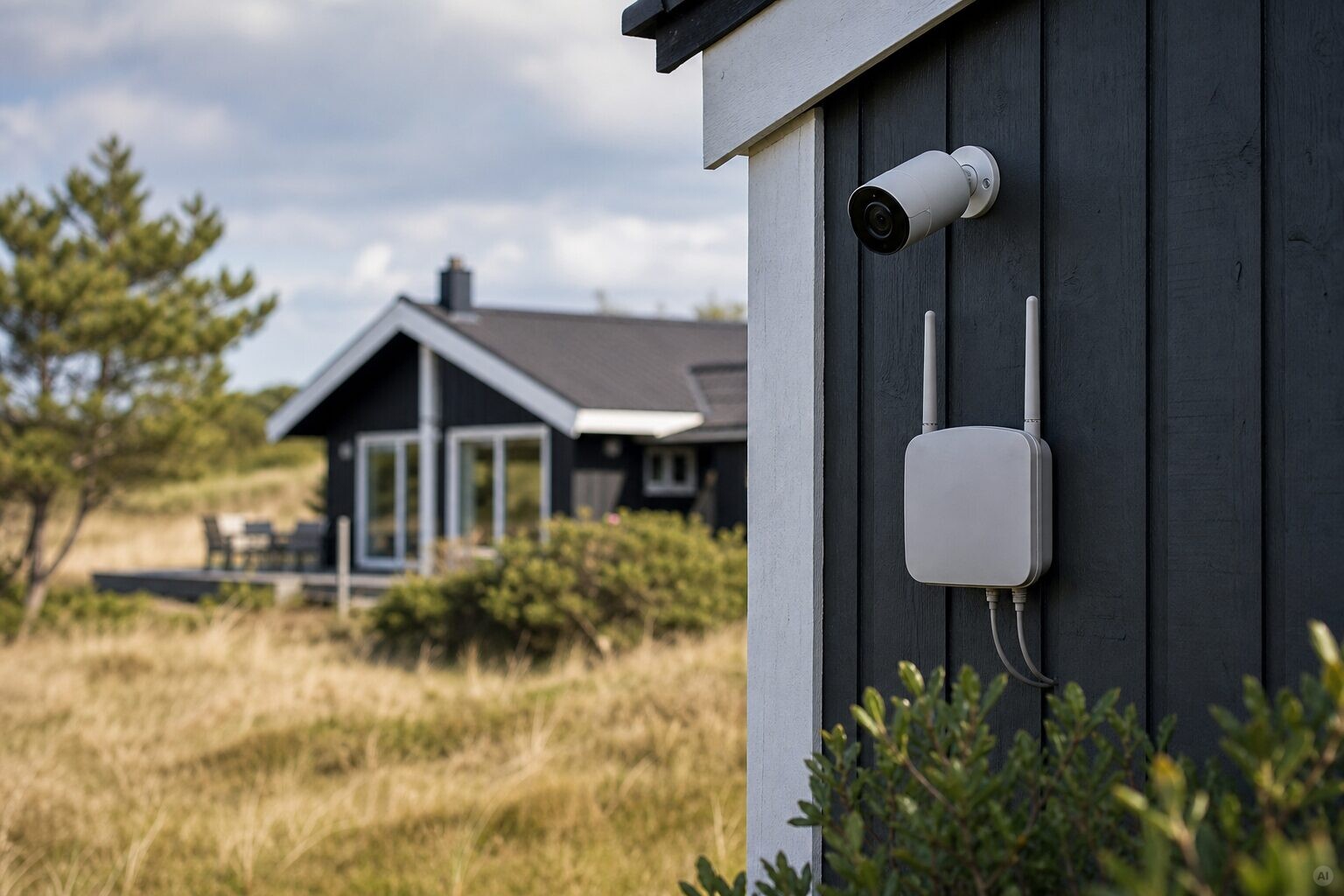 AI genereret billede til "Cybersikkerhed i sommerhuset – beskyt dit WiFi og dine enheder"