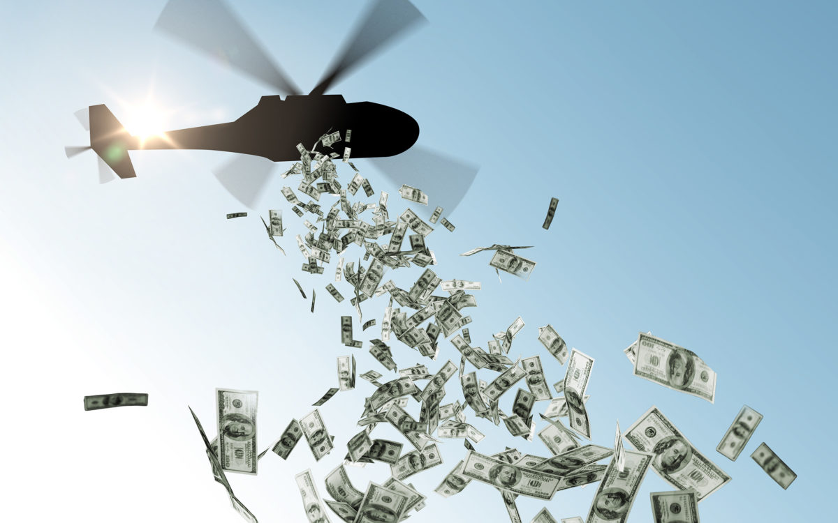 helikopter droppar pengar