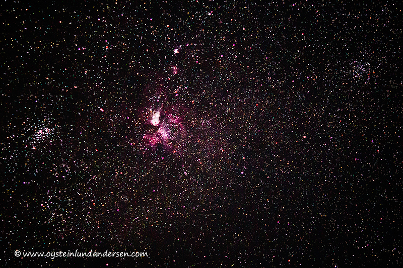 The Eagle Nebula (Messier 16) photographed at night from the Tengger Caldera. It is a young open cluster of stars in the constellation Serpens. This region of active current star formation is about 7000 light-years distant. The single tower of gas that can be seen coming off the nebula is approximately 9.5 light-years or about 90 trillion kilometers long.