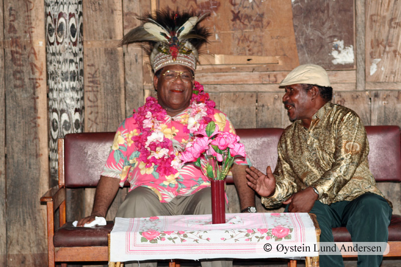 Bas Suebo (left) the current (2011) Governor of Papua and the Babrongko village chief (right) in 2006.