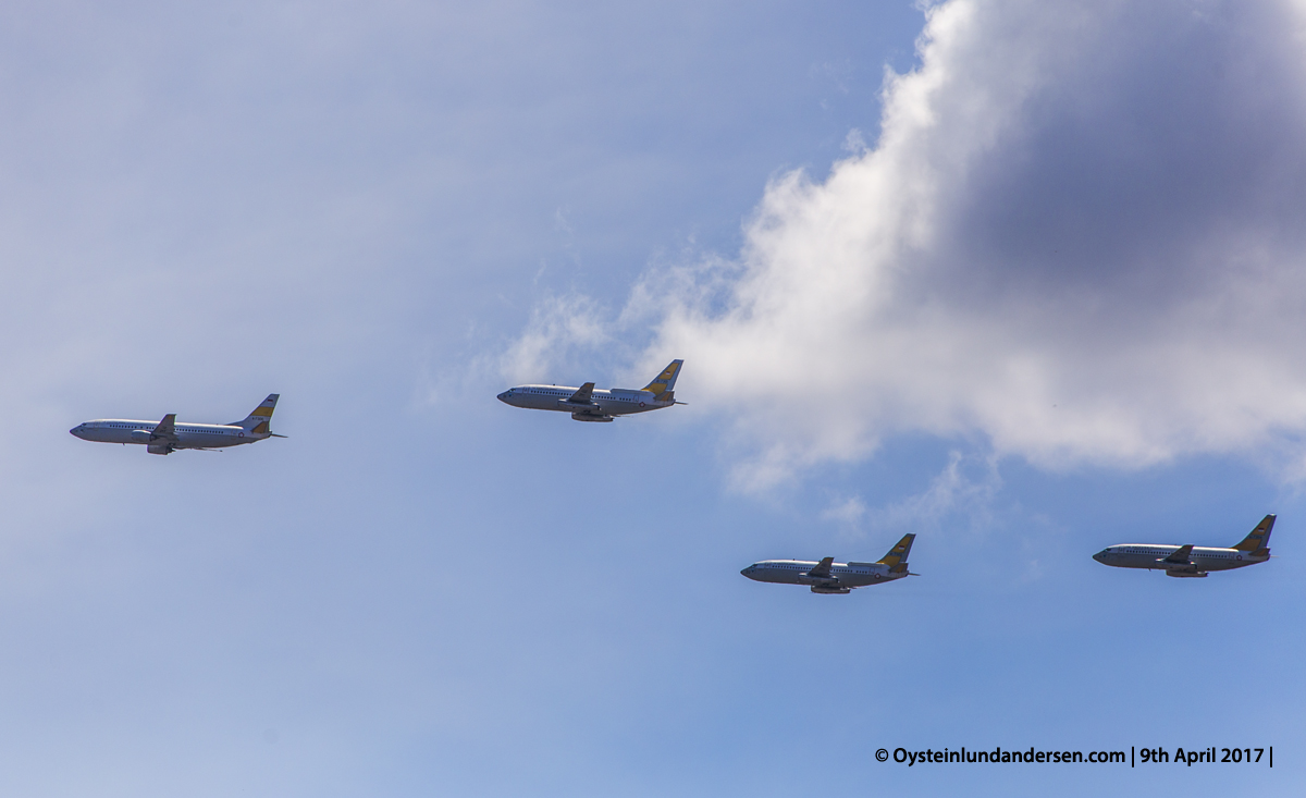 Indonesian Airforce TNI 2017 Halim Jakarta Boeing 737 in the air (A-7306, AI-7301, AI-7302 and AI-7304)