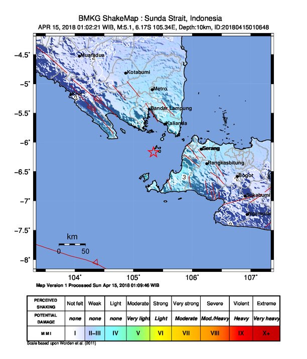 Earthquake Krakatau Sunda Strait 15 april 2018 volcano