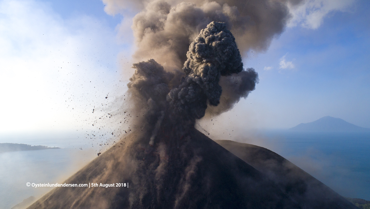 Krakatau volcano Drone Eruption 2018 aerial Krakatau