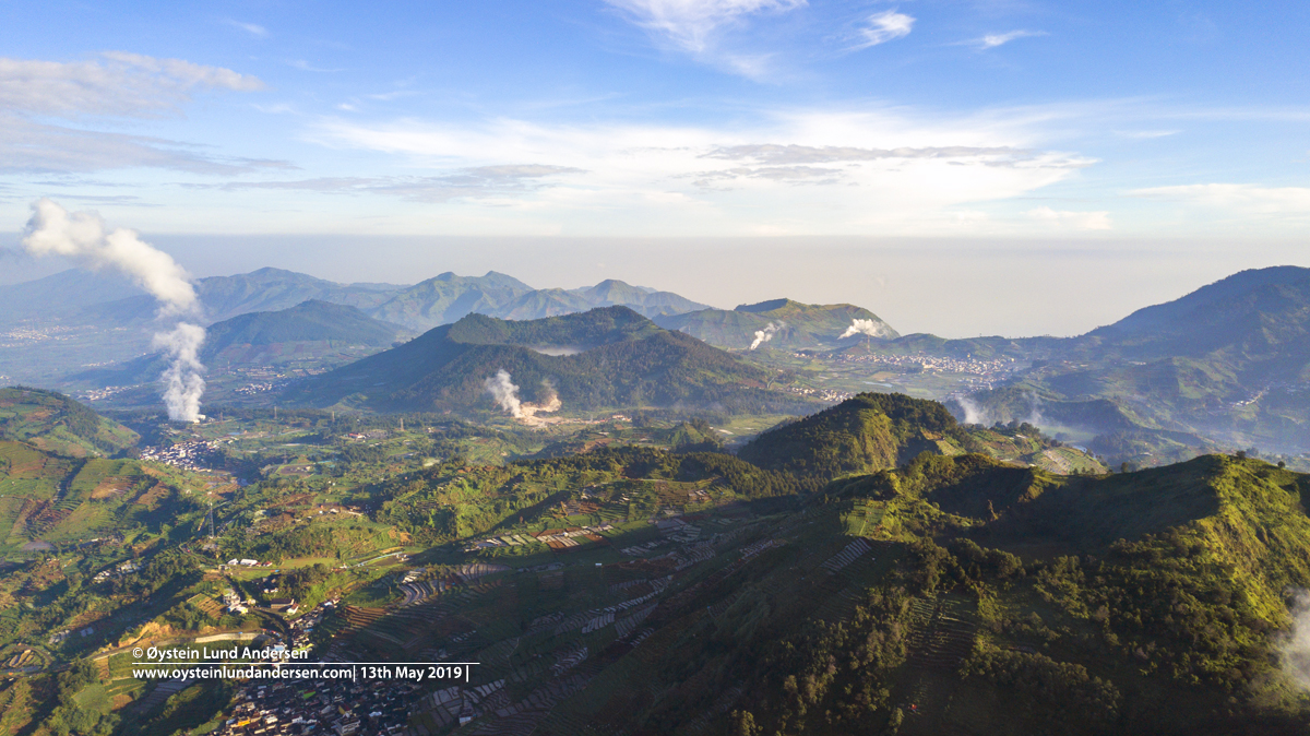 Panorama Dieng Plateau volcanic 2019 aerial drone