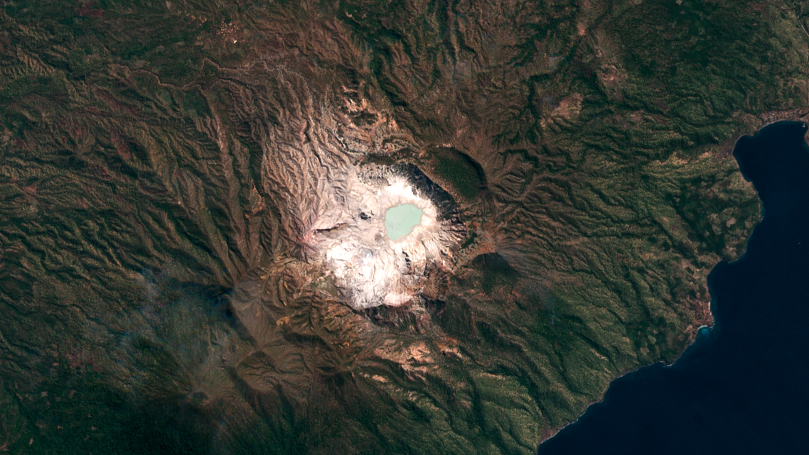 sirung volcano, indonesia, satellite, aerial, 2021