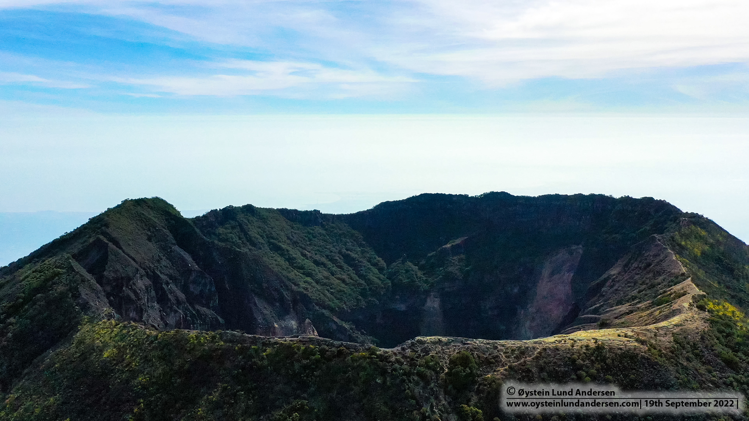 Ciremai volcano, crater, aerial 2022, Indonesia