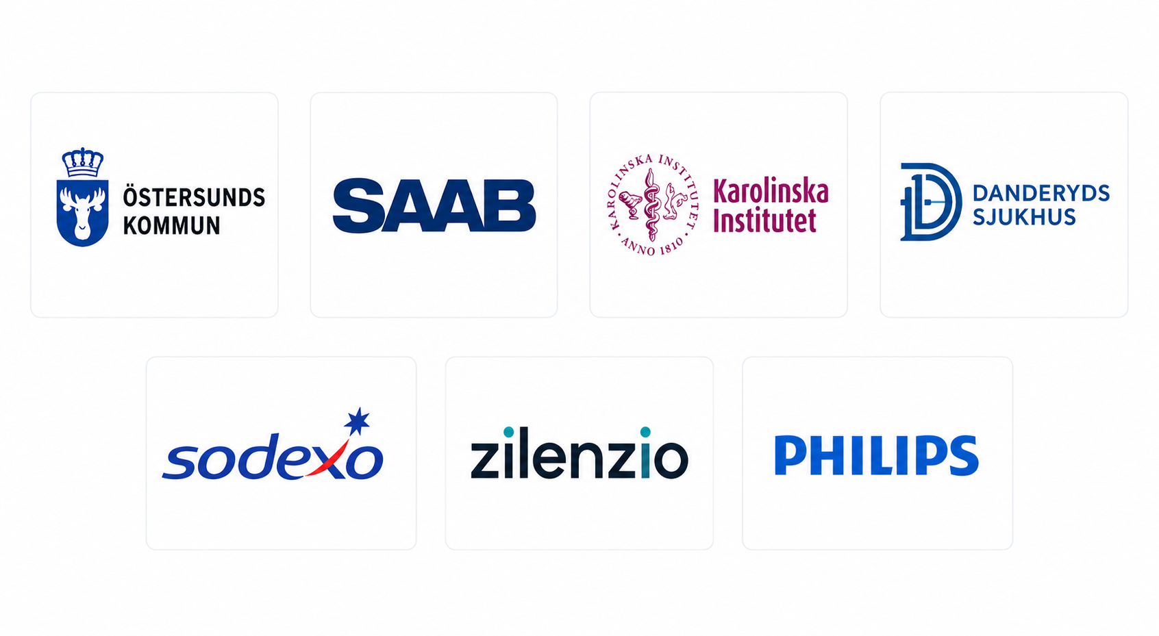 Exempel på svenska verksamheter där Pacator har erfarenhet av ljudmaskering, Östersunds kommun, Saab, Karolinska sjukhuset, Danderyds sjukhus, Sodexo, Zilenzio, Philips