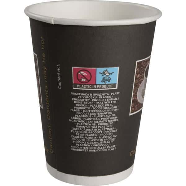 Kaffebæger sort med grafik - 36 cl - set fra bagsiden