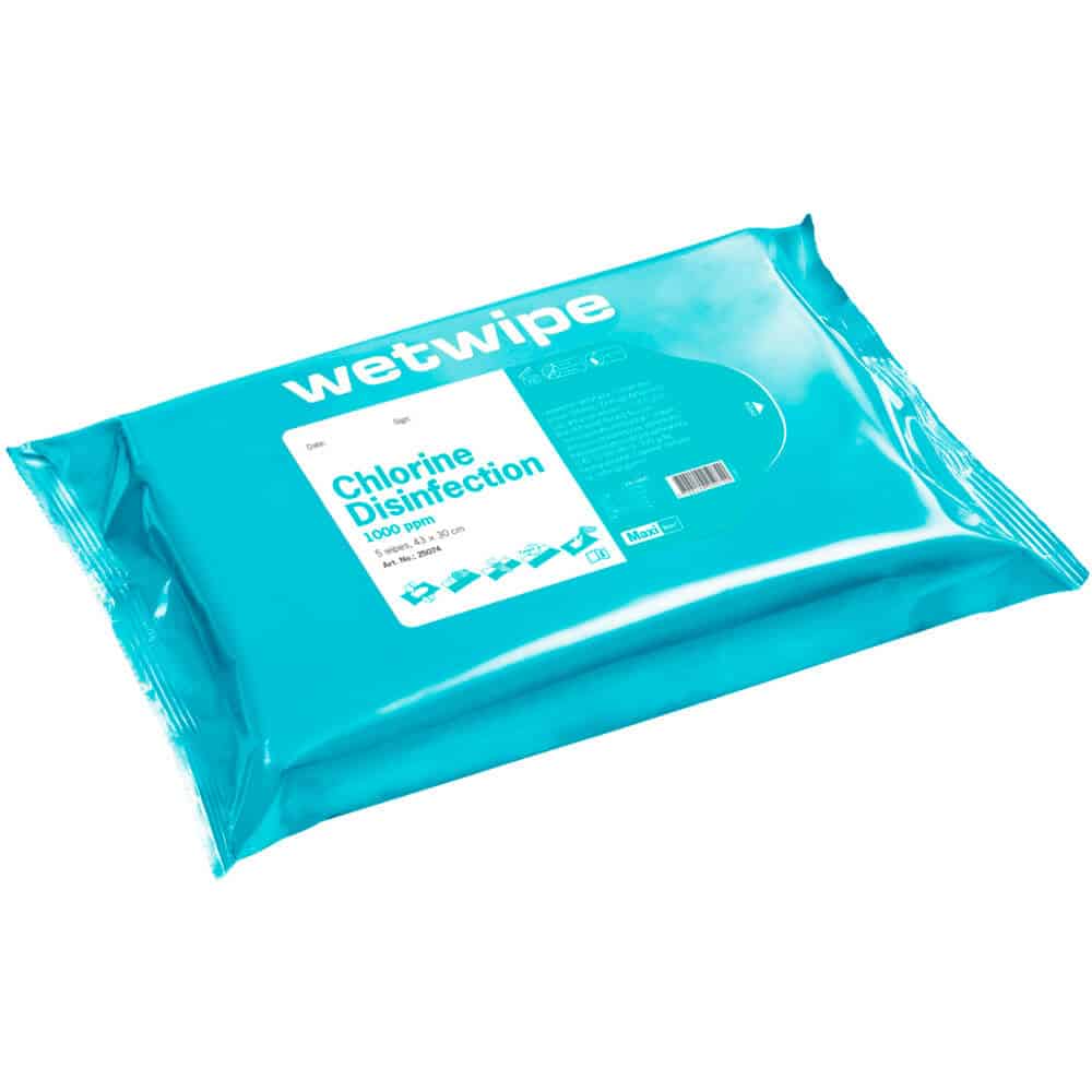 Overfladedesinfektion serviet - Wet Wipe - Maxi - 25074 - 43x30cm - med  klor - 5 stk. - Papkrus.dk