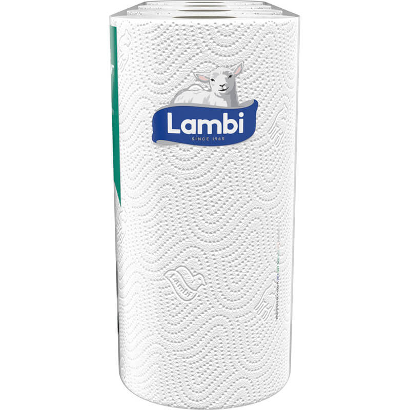 Køkkenrulle - Lambi - 3-lags - 12,33 m - hvid - 100% nyfiber - 20 ruller