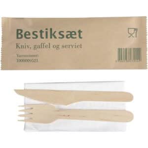 Bestiksæt med kniv, gaffel og serviet - træ - FSC mærket