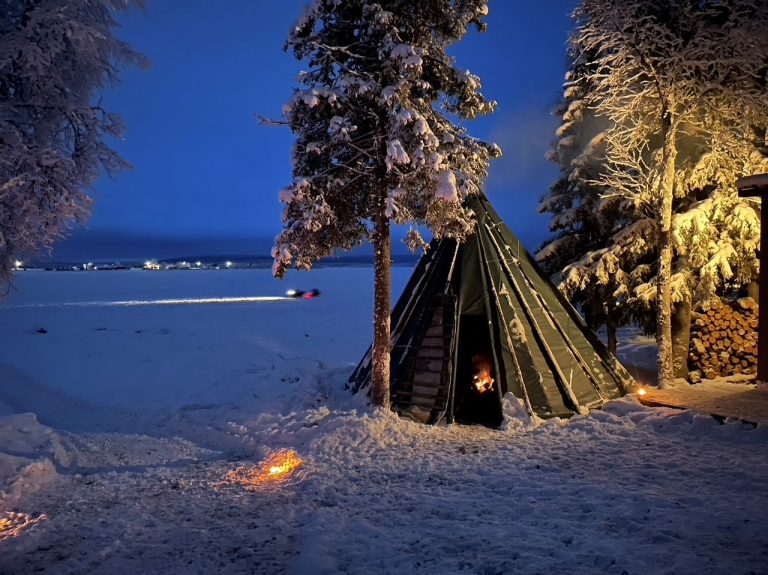 Tipi in the winter from outside