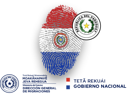 Daumenabdruck in Paraguayischen Nationalfarben mit dem Logo der Einwanderungsbehörde