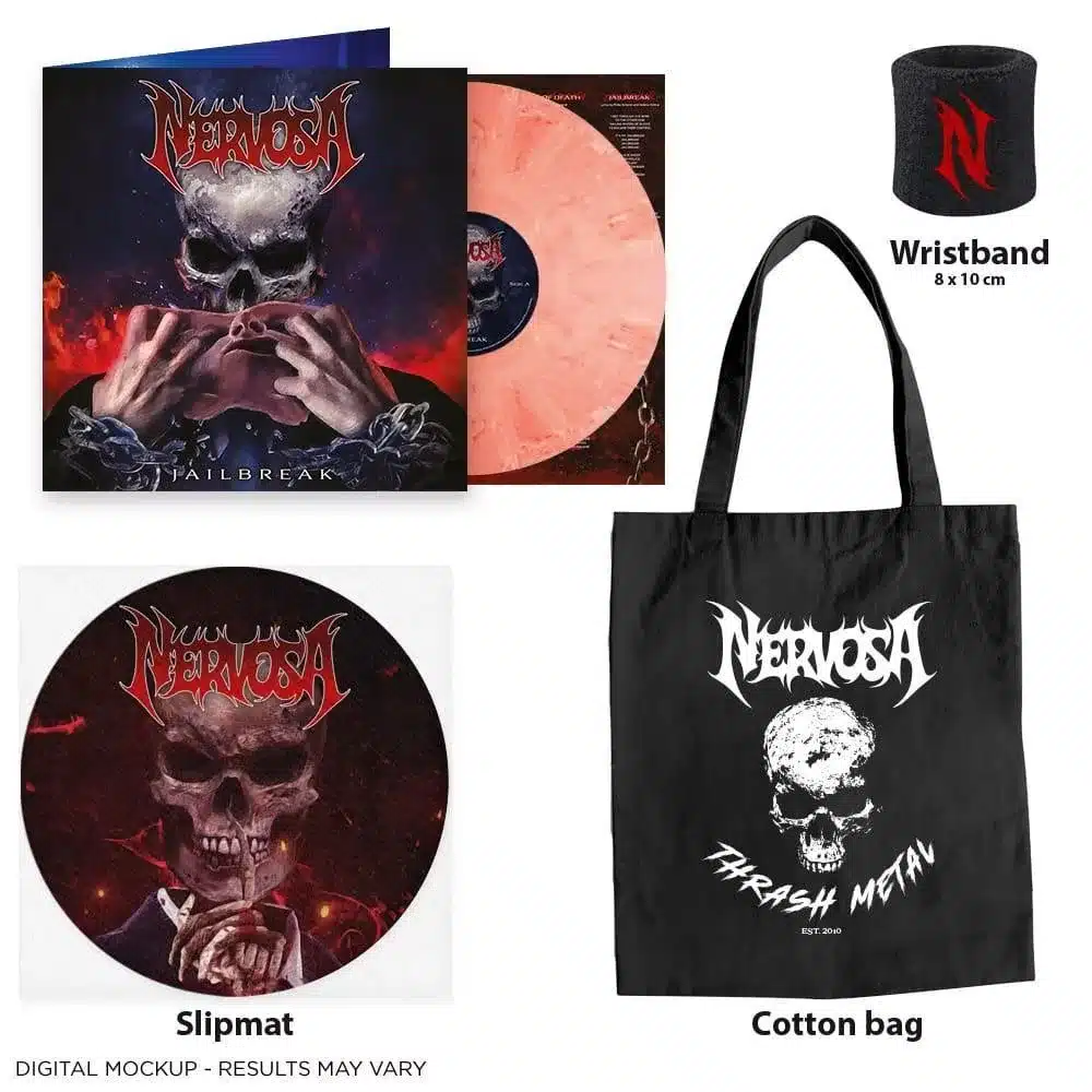 1LP Vinyl RED/WHITE MARBLED inkl. Slipmat (in Gatefold) mit Armband & bedrucktem Baumwollbeutel
