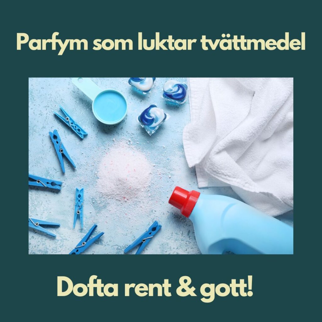 Parfym som luktar tvättmedel presenteras med en beskrivande rubrik samt tvättmedel för kläder som ger en frisk, ren och upplyftande aura.