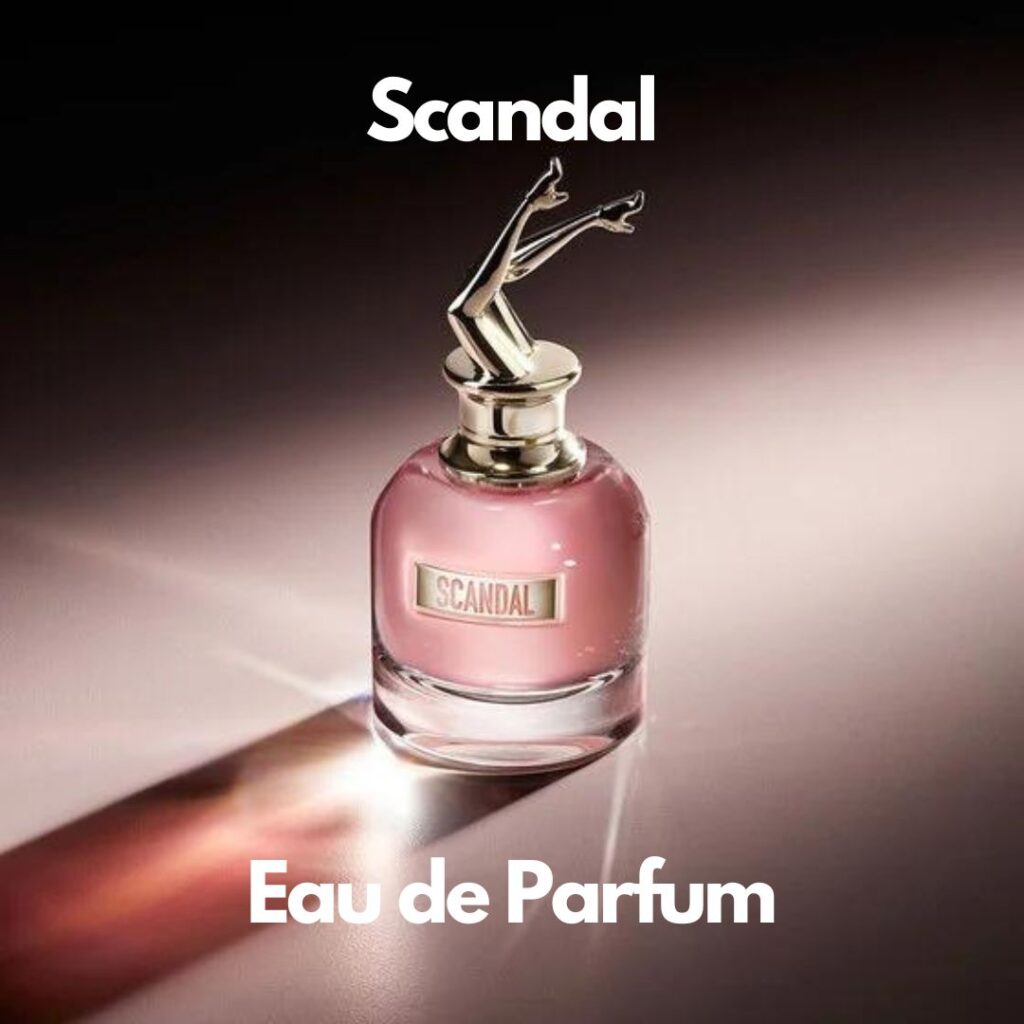 Scandal EdP ikonsika parfymflaska med två ben som sticker upp ur flaskhuvudet i elegant stil.