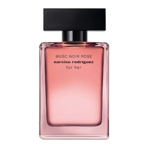 Flaska av Narciso Rodriguez For Her Musc Noir Rose Eau de Parfum, en sensuell och blommig doft med inslag av bergamott, ros och mysk.