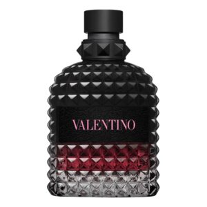 Flaska av Valentino Born In Roma Uomo Intense Eau de Parfum, en intensiv och maskulin doft med noter av vanilj, lavendel och vetiver.