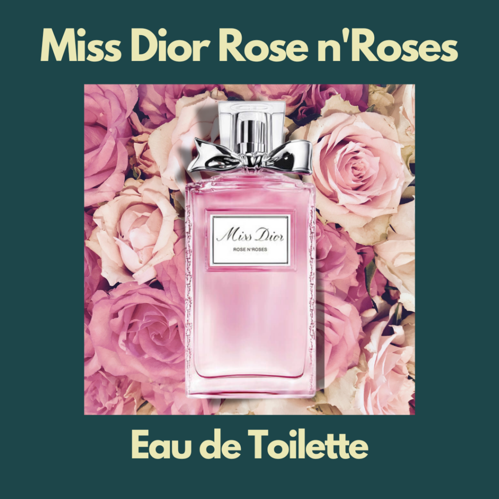 Miss Dior Rose n'Roses parfym presenteras framför vackra rosor i olika färger som ger en känsla av elegans och blommig doft.