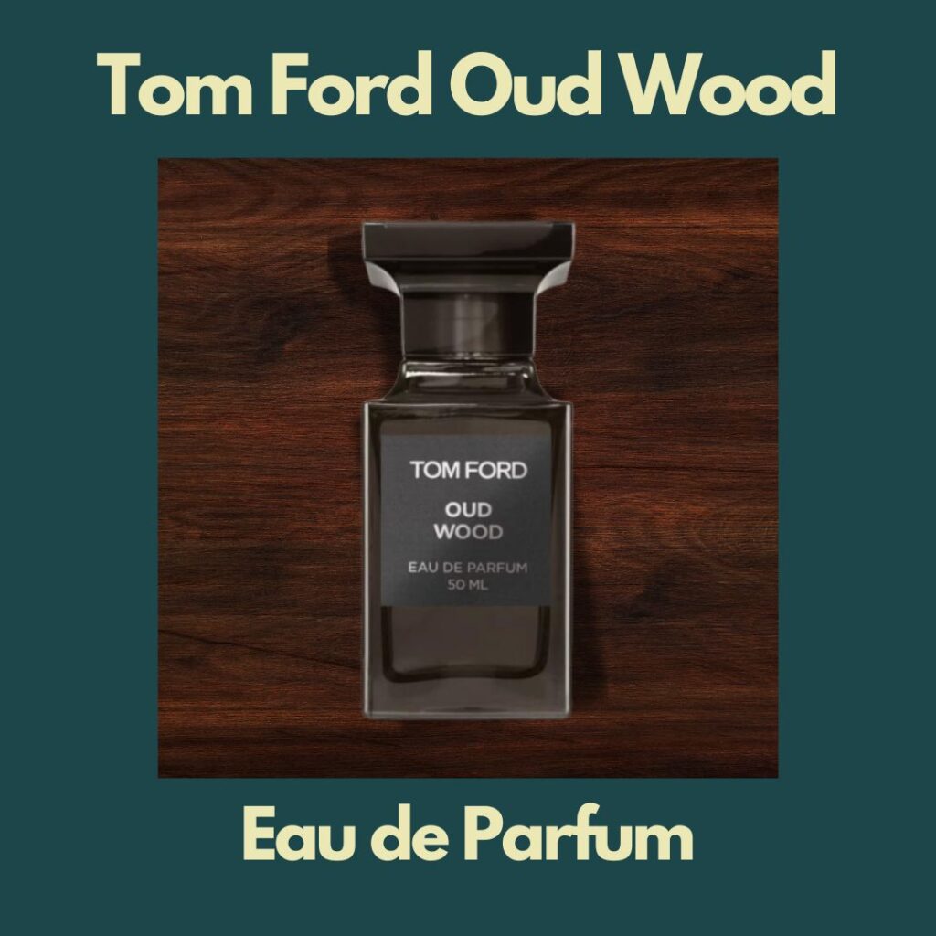 Tom Ford Oud Wood parfym presenteras framför en träig bakgrund som doftar trä och oud