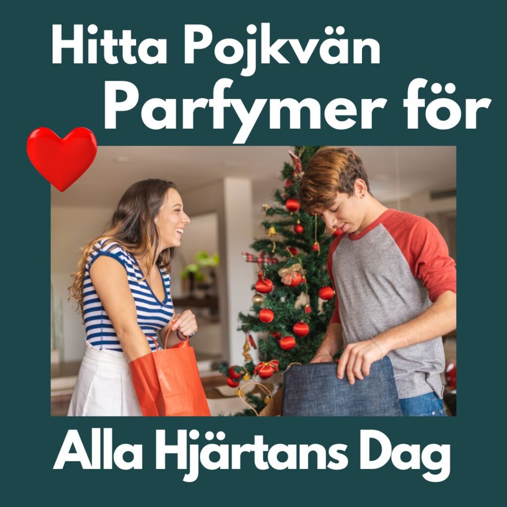 Dam ger pojkvän parfym som alla hjärtans dag present.