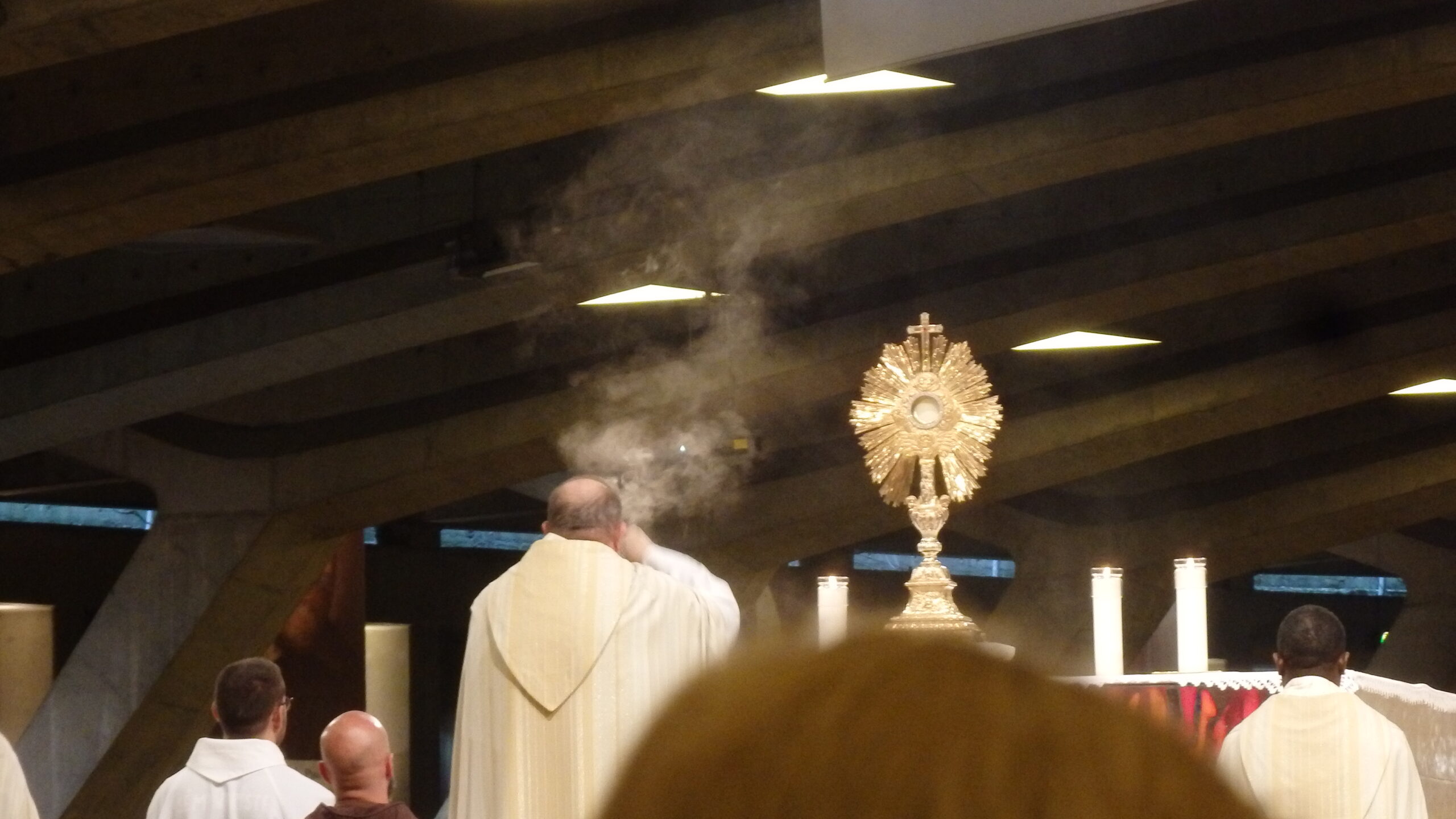 Vers 17 h, nous participons aux louanges eucharistiques présidées par notre évêque monseigneur Guy Harpigny.