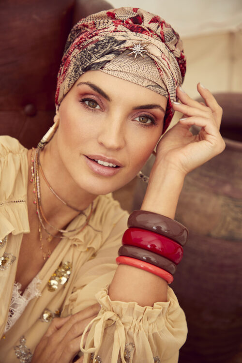 Boho spirit Sapphire boho turban printed flowerpot red kemo turban