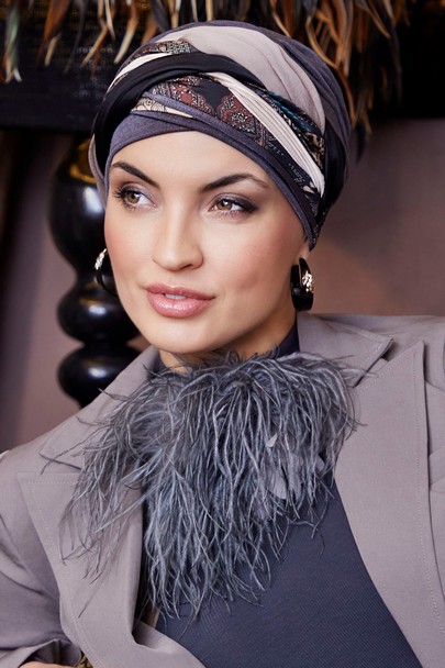 Perla boho turbo mix anthracite brown mix. turban set til kræftramte eller andre med hårtab