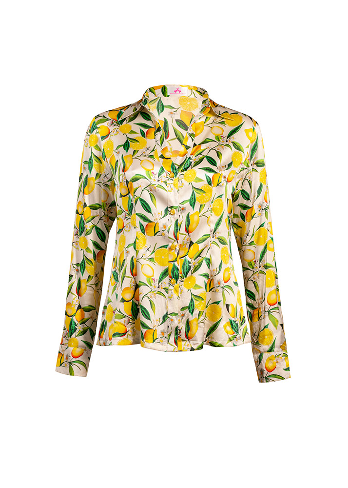 Lemon patterned silk blouse Limonella elegant - PassionForColors