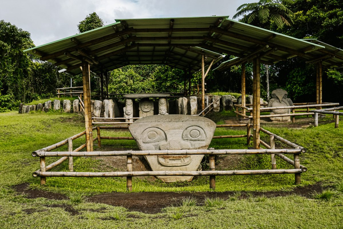 terraces with statues of the San Agustin archaeological park in Colombia