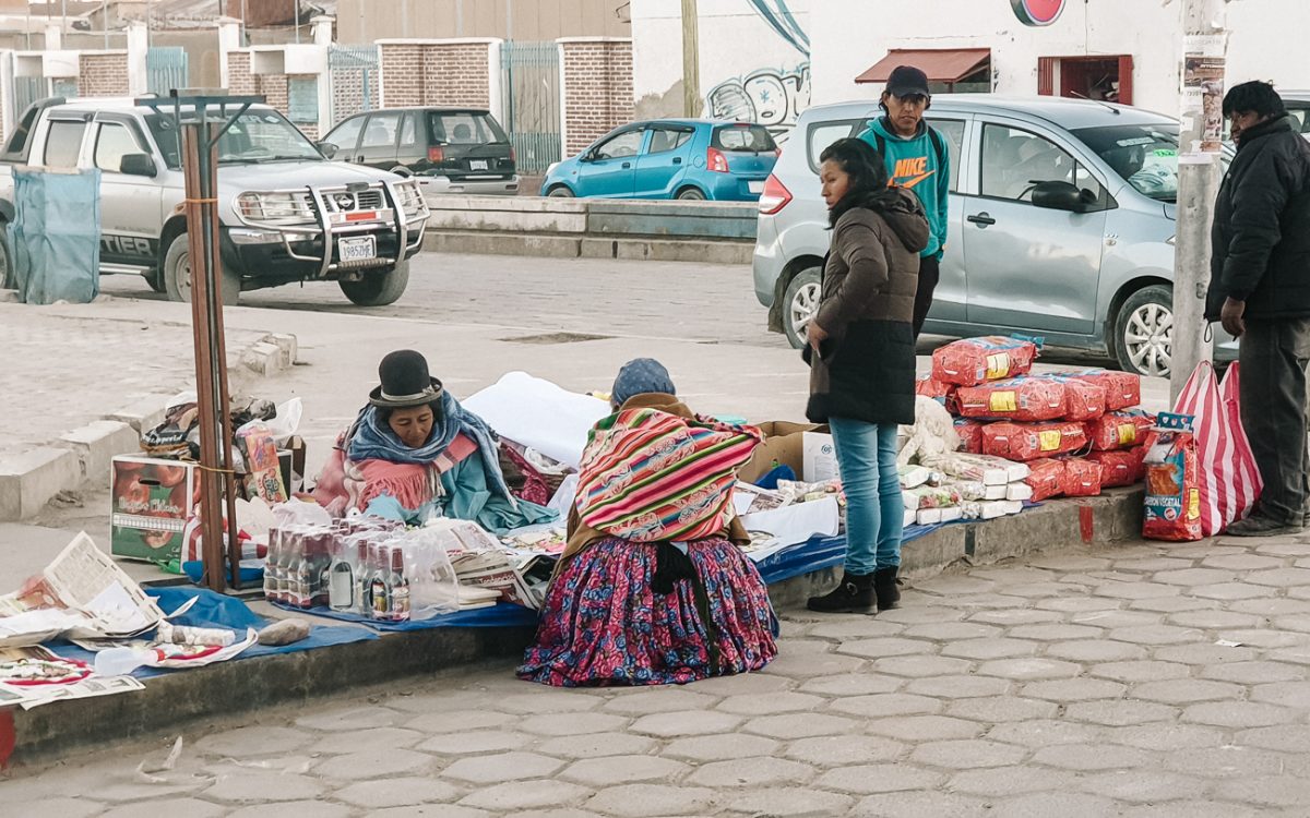 One of the best things to do in Uyuni town is to visit the local market, consisting of a few streets with stalls and people gathering.
