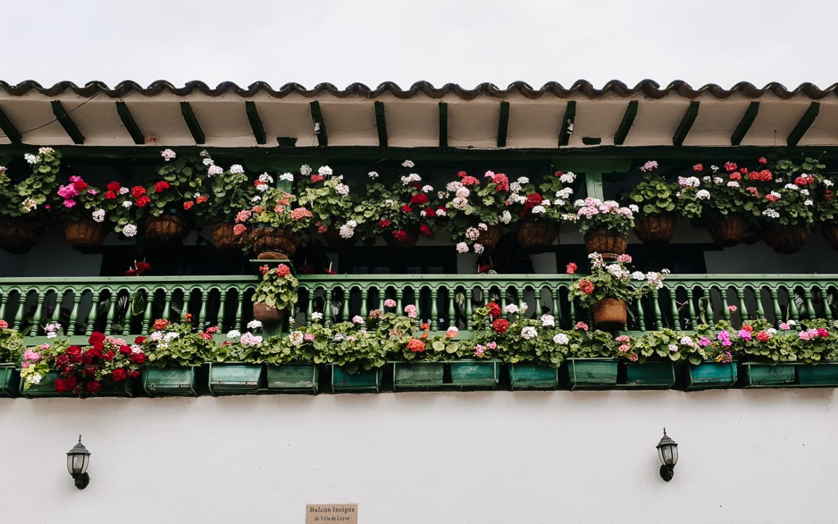 balcony with flowers in Villa de Leyva Colombia
