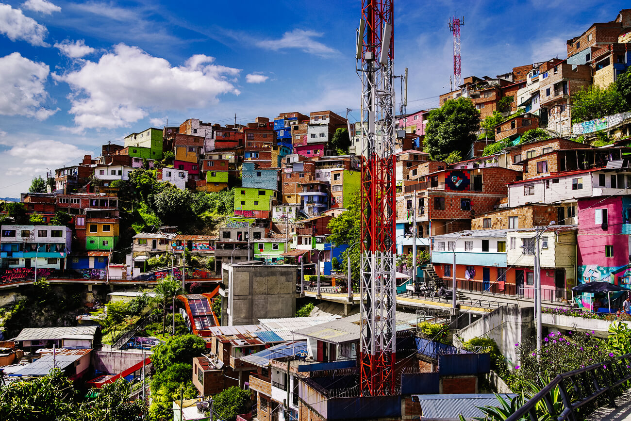 Comuna 13 used to be one of the most dangerous neighborhoods of Medellín, because of the war on drugs. 