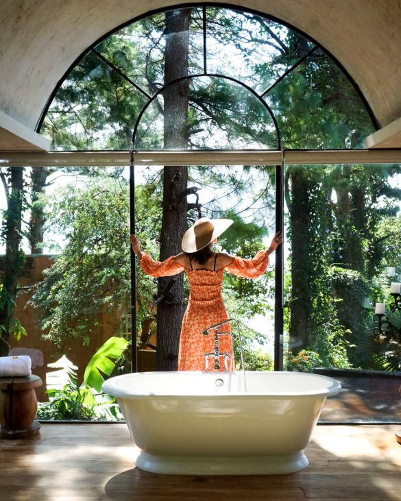 Deborah in luxury room Casa Prana Lake Atitlan Guatemala