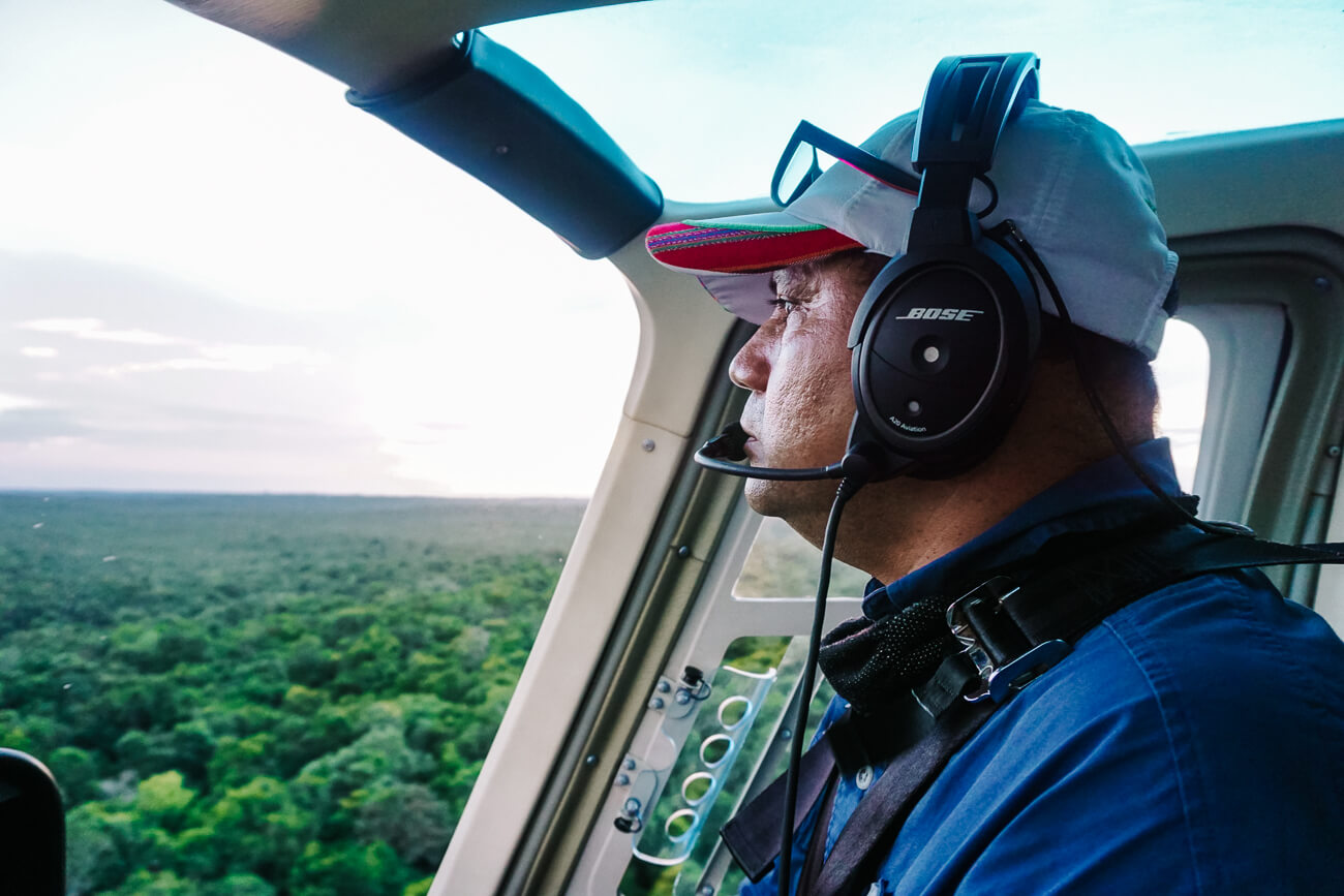 pilot during El Mirador helicopter tour