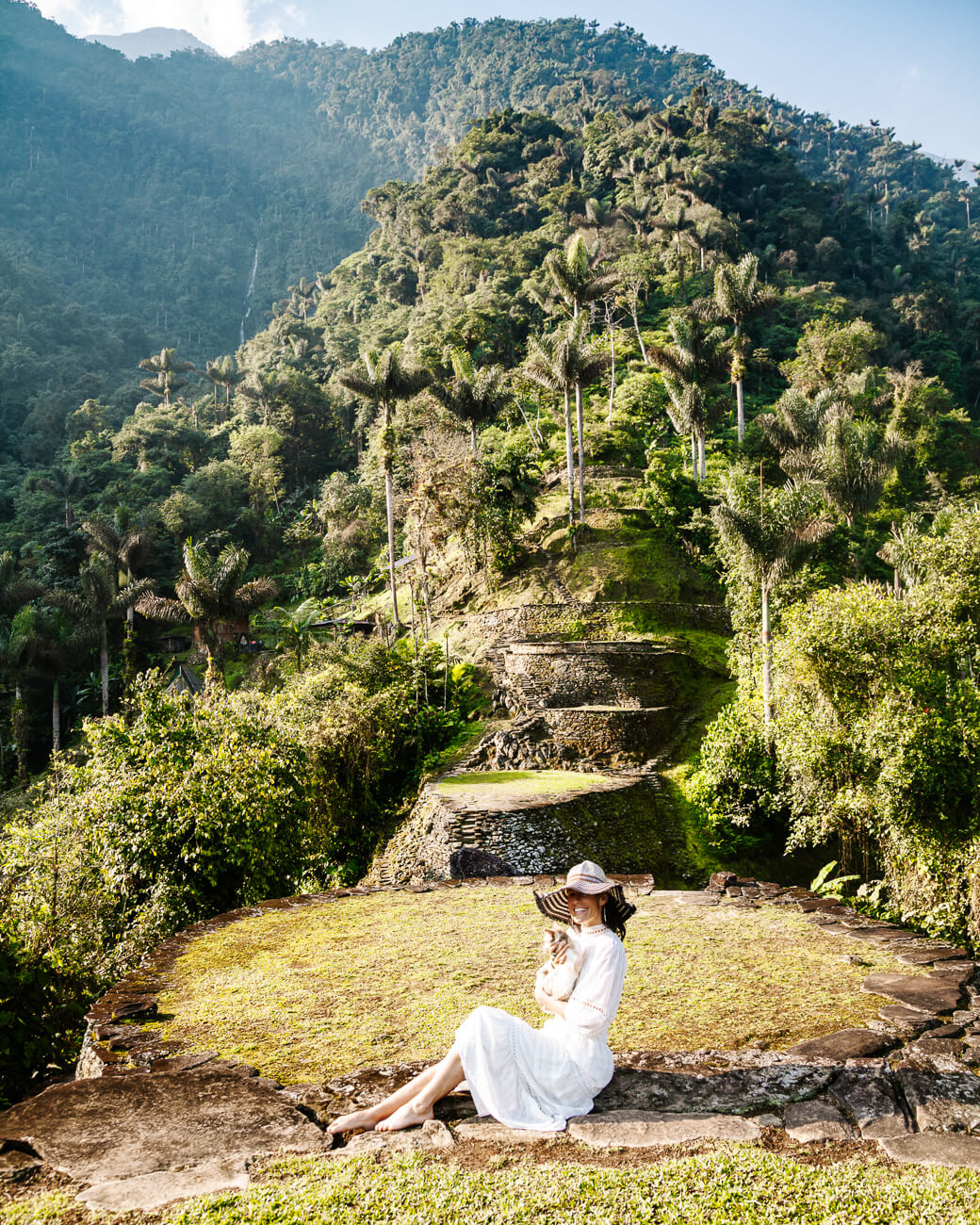 Deborah posing in front of Lost City in Colombia