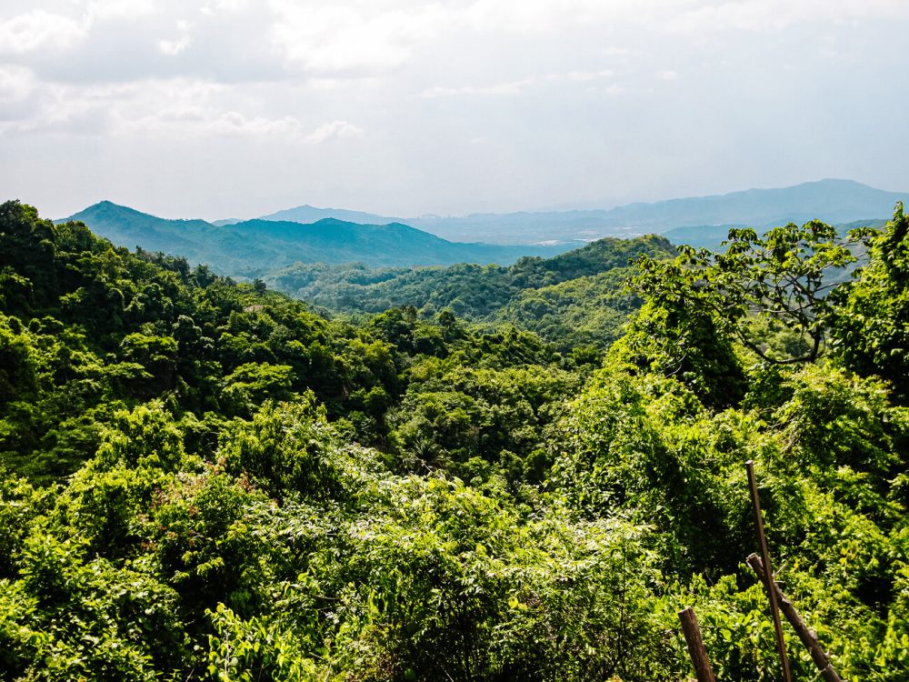 Uitzicht vanaf Minca op bergen, kust en Santa Marta in Colombia.