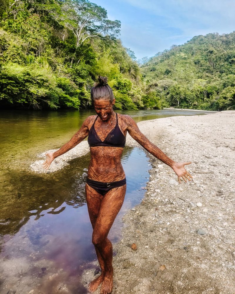Deborah scrubbed with cacoa scrub at palomino rivier in Colombia