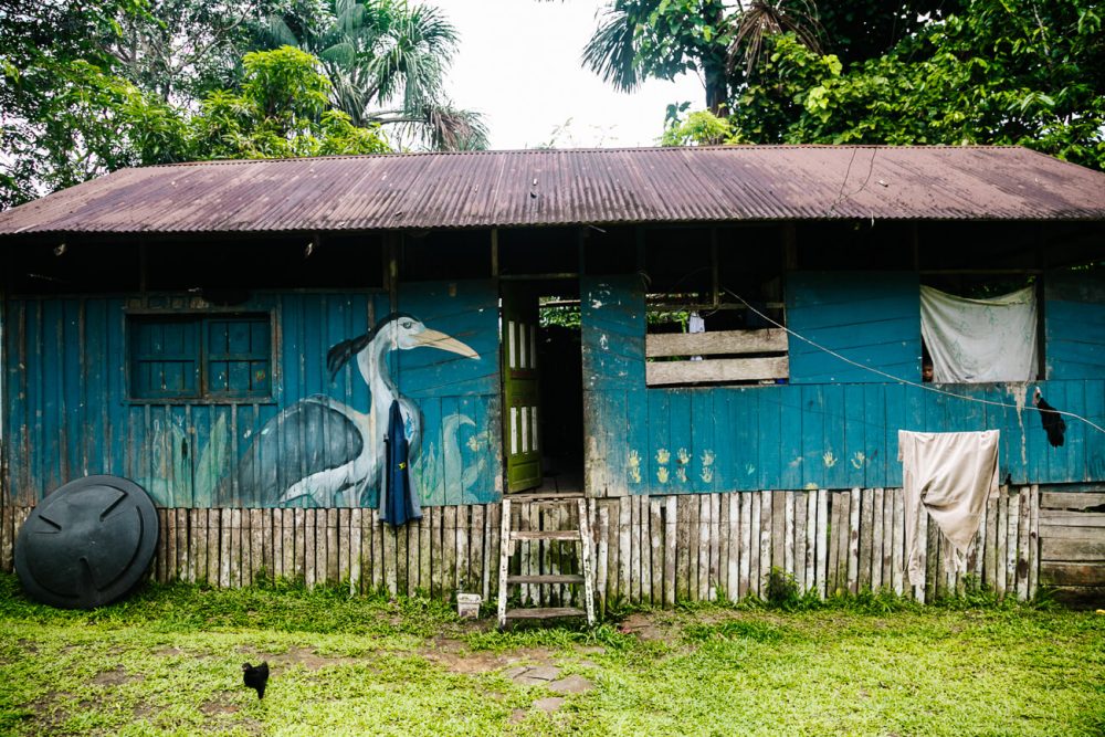 muurschildering op huis in dorpje Mocagua