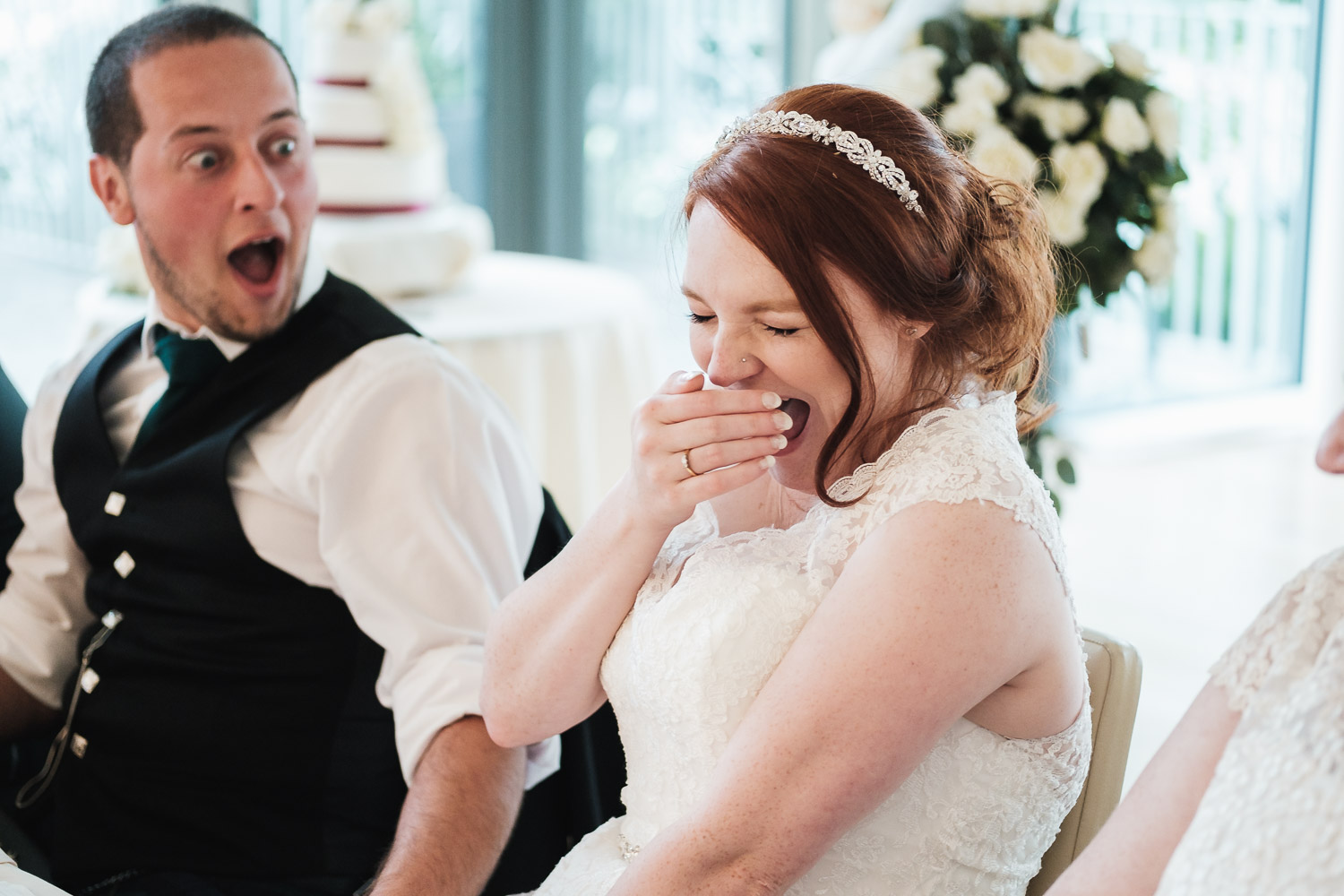 groom and bride are shocked at speaches