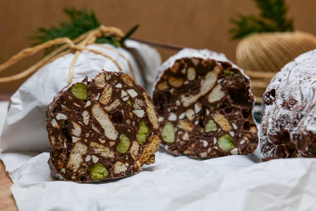 Salami oder Blutwurst Geschenke aus der Küche Schokosalami