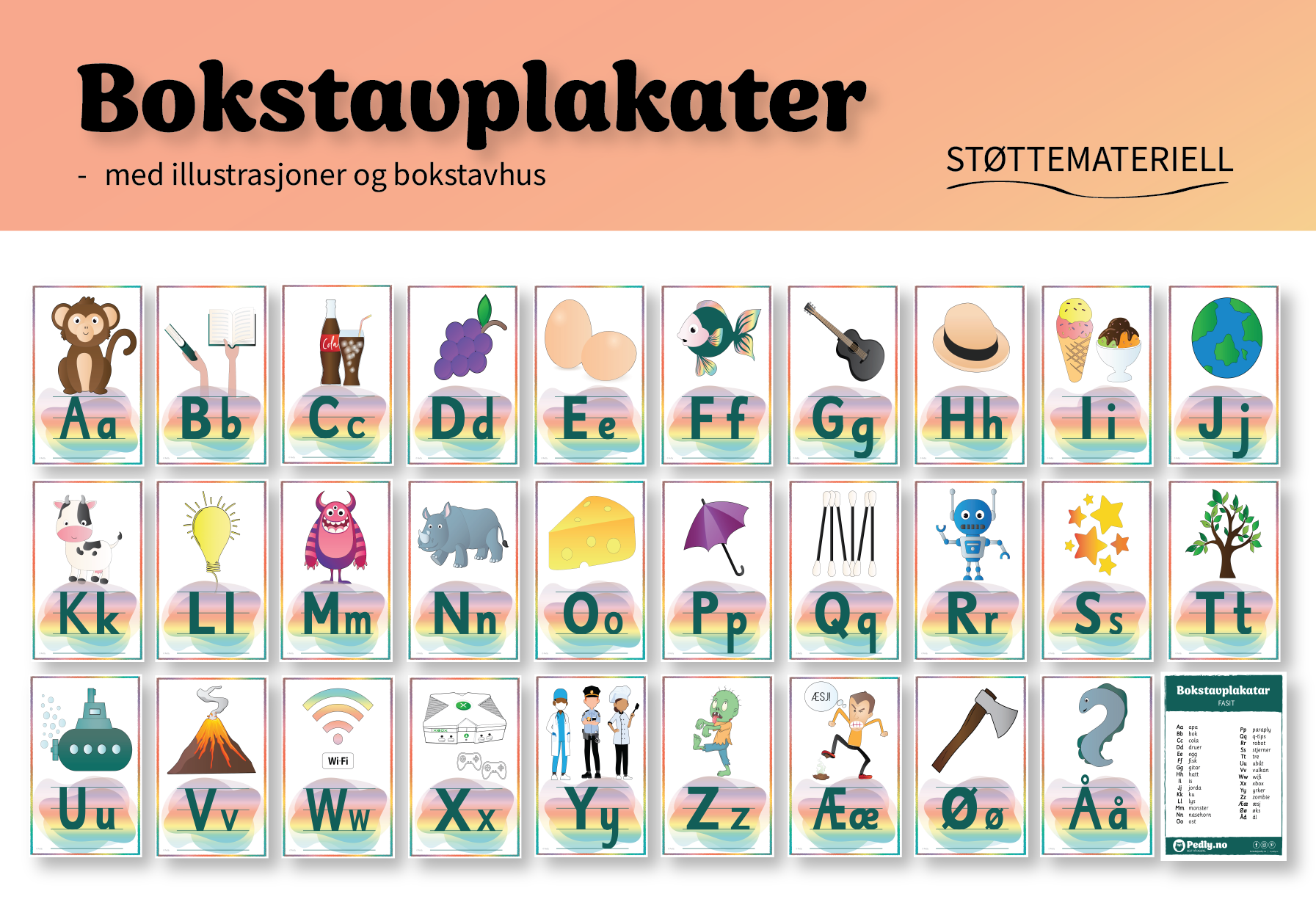 Bokstavplakater (uten leiekrok) – Pedly